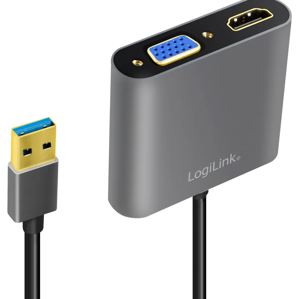 Adapter LogiLink USB-A 3.0 till HDMI-Hona + VGA-Hona