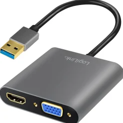 Adapter LogiLink USB-A 3.0 till HDMI-Hona + VGA-Hona