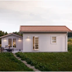 Attefallshus Baseco Risnäs 25m² Trästuga med Sadeltak & 2-glas Fönster