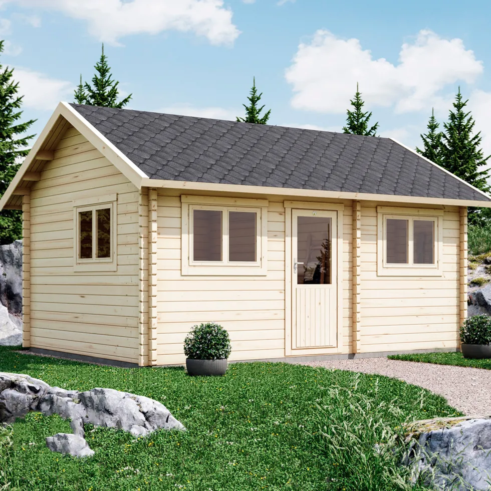 Attefallshus Luoman Lillevilla 100C-4 22,04 m² med Sadeltak & Loft i Trä