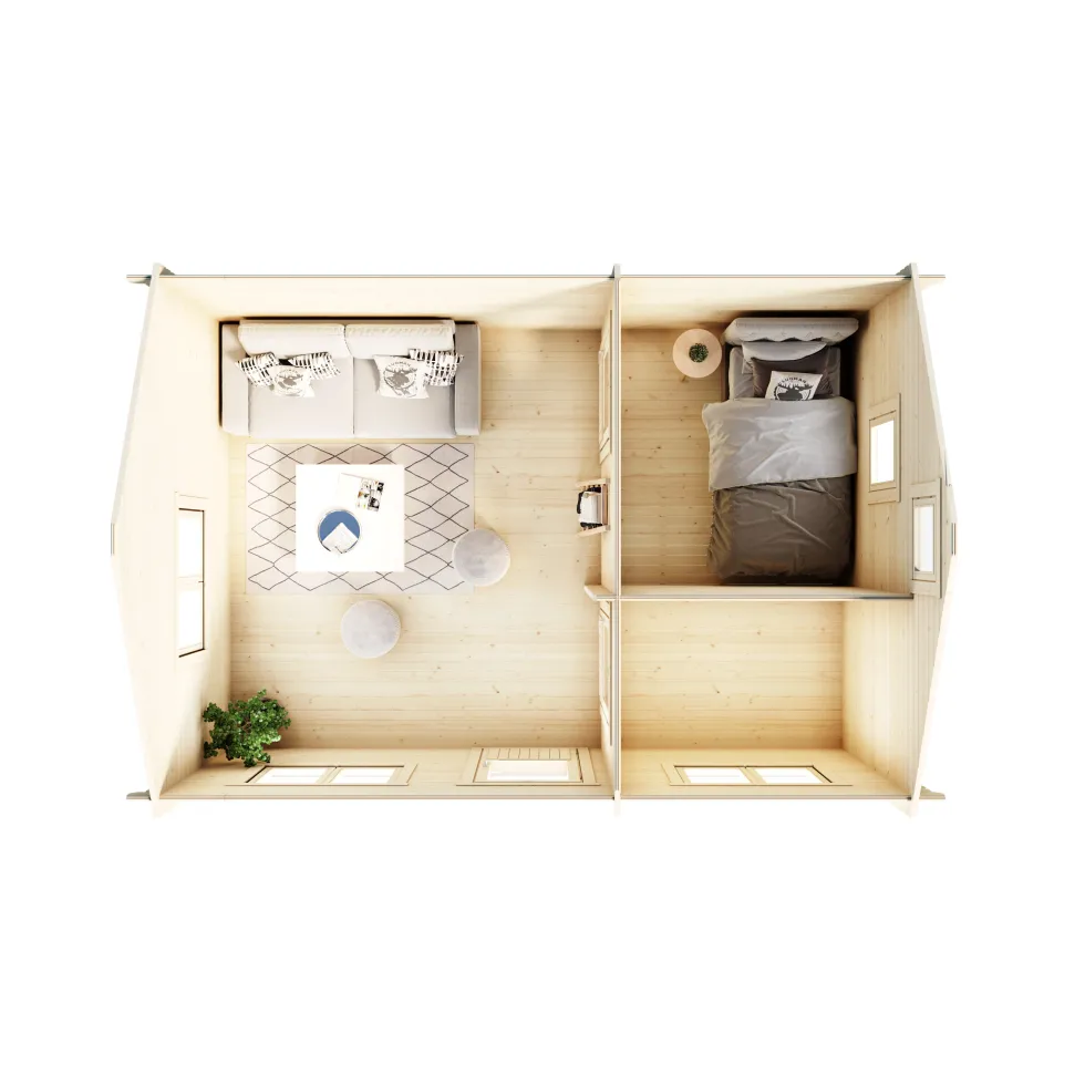 Attefallshus Luoman Lillevilla 100C-4 22,04 m² med Sadeltak & Loft i Trä