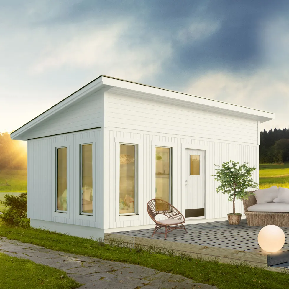 Attefallshus Vibostugan Njuta Funkis 25-4 24,3 m² Trähus