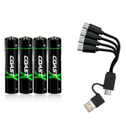 Batteri Coast Uppladdningsbara AAA 1,5V 750 mAh 4-pack inkl Laddningskabel