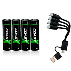 Batteri Coast Uppladdningsbara AA 1,5V 2400 mAh 4-pack inkl Laddningskabel