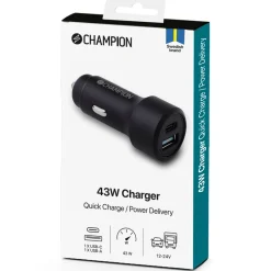 Billaddare Champion 43W 2-port QC/PD Svart