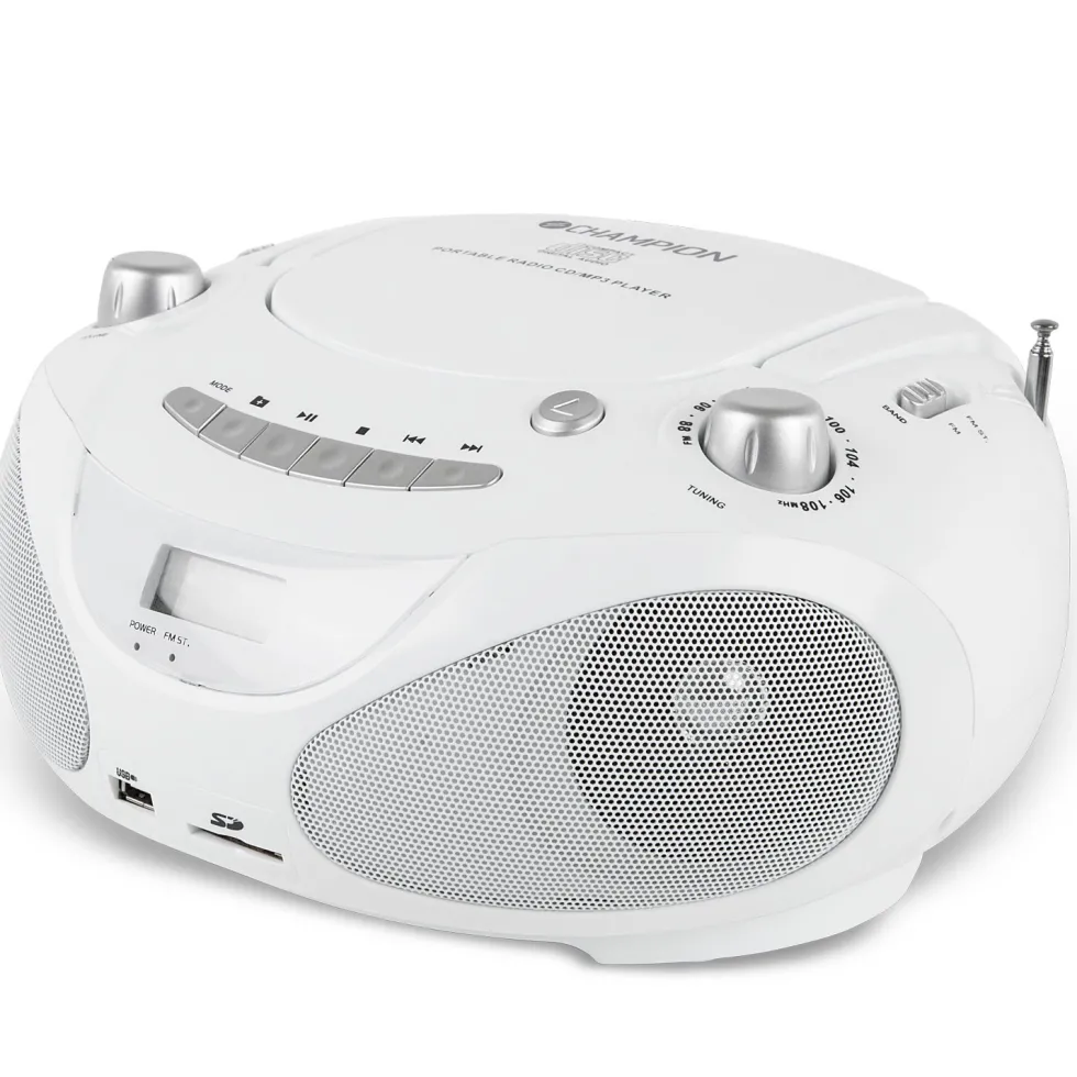 Boombox Champion CD/Radio/MP3/USB White