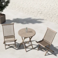 Caféset Venture Home Kenya Cafebord Ø70 Vitputsad med 2 st Kenya Trädgårdsstolar