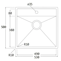 Diskho Lavabo Kubus 520 Soft 530 mm Rostfri Enkel med Korgventil & Vattenlås