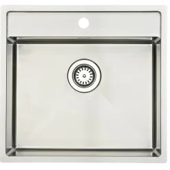 Diskho Lavabo Kubus 520 Soft 530 mm Rostfri Enkel med Korgventil & Vattenlås