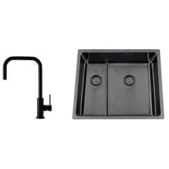 Disklåda Nordic Tech Titan 53 KHX Nickel med Köksblandare Steel Accent Square Shadow