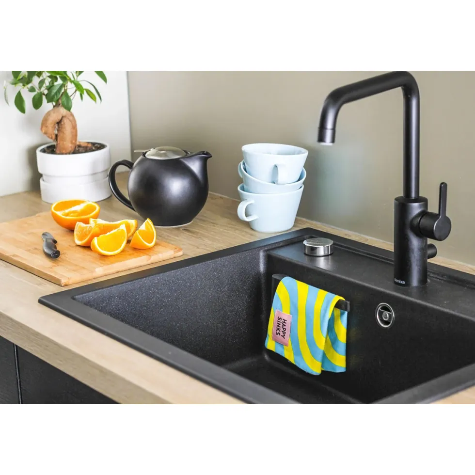 Disktrasehållare Happy Sinks Biokomposit Svart - Ett Hygieniskt Tillbehör för Köket