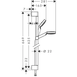 Duschset Hansgrohe Crometta 1jetH: 669 mm, Med EcoSmart