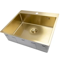 Enkelvask Strand Stainless SOLID med clips och blandarplats PVD Gold