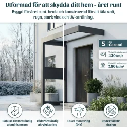 Entrétak Canopia by Palram Sophia Grå/Vit Med Sidovägg 0,9 X 2m