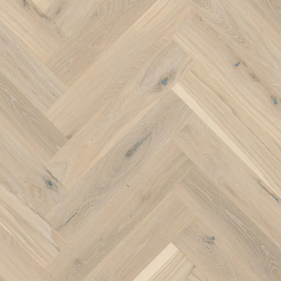 Fiskbensplank Boen Ek Pale White Herringbone Live Pure Ultra Matt Lack