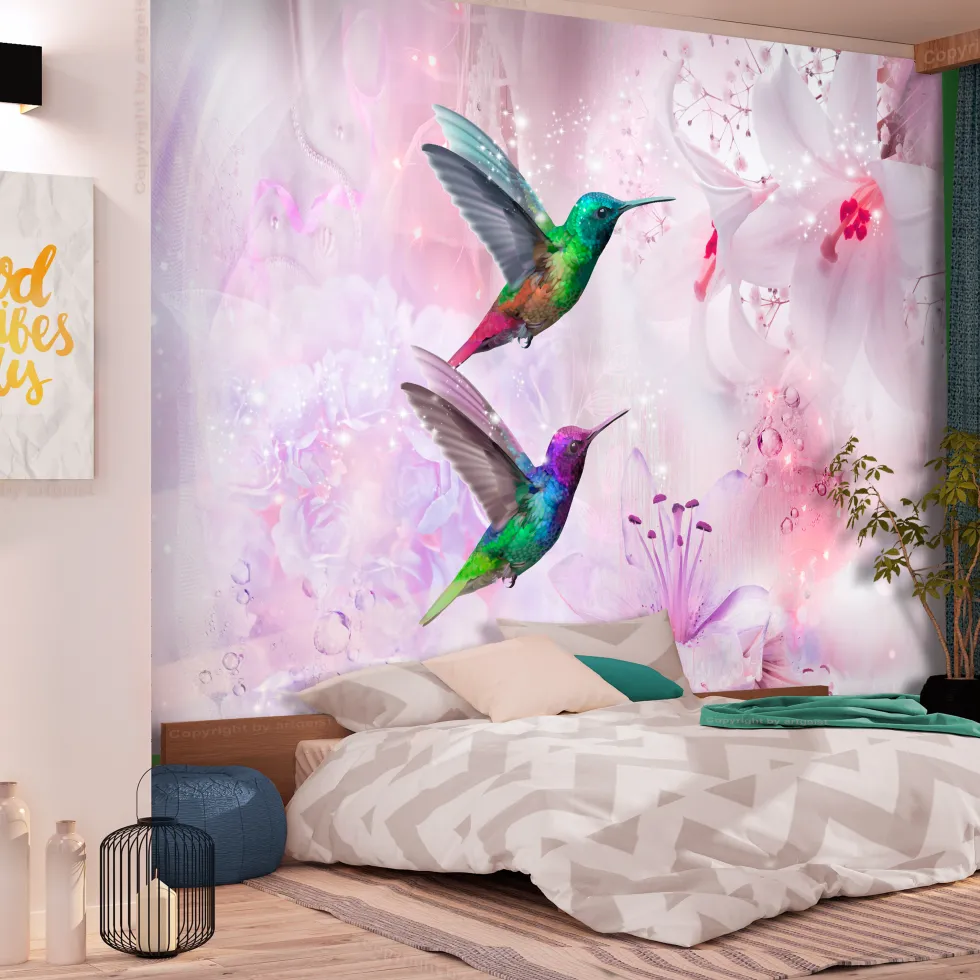 Fototapet Arkiio Självhäftande Colourful Hummingbirds Purple