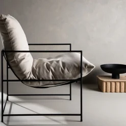 Fåtölj Venture Home Sedalia Beige Linne med Svart Minimalistisk Stålstomme