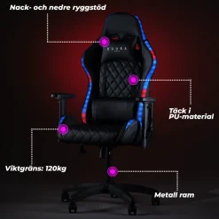 Gamingstol Kuura RGB Svart Justerbar med Inbyggda RGB-Lampor