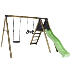 Gungställning Nordic Play Klättermodul Med Svart Gungsits, Trapetsgunga & Grön Rutschkana