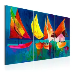 Handmålad Tavla Arkiio Färgfulla Segelbåtar 120x80