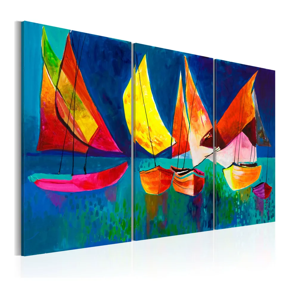 Handmålad Tavla Arkiio Färgfulla Segelbåtar 120x80