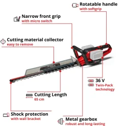 Häcksax Einhell Sladdlös GE-CH 36/65 Li-Solo utan Batteri