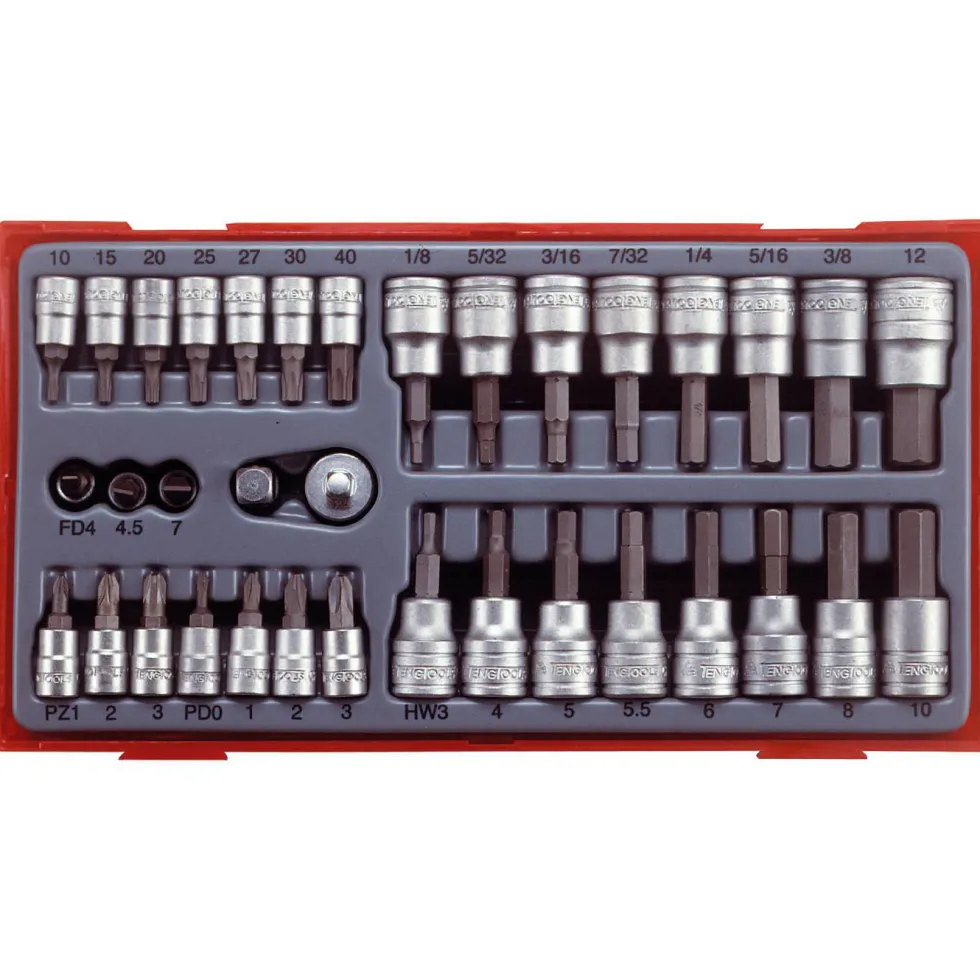Hylsbitssats 35 delar med 1/4 tum och 3/8 tum fyrkantsfäste Teng Tools TTBS35
