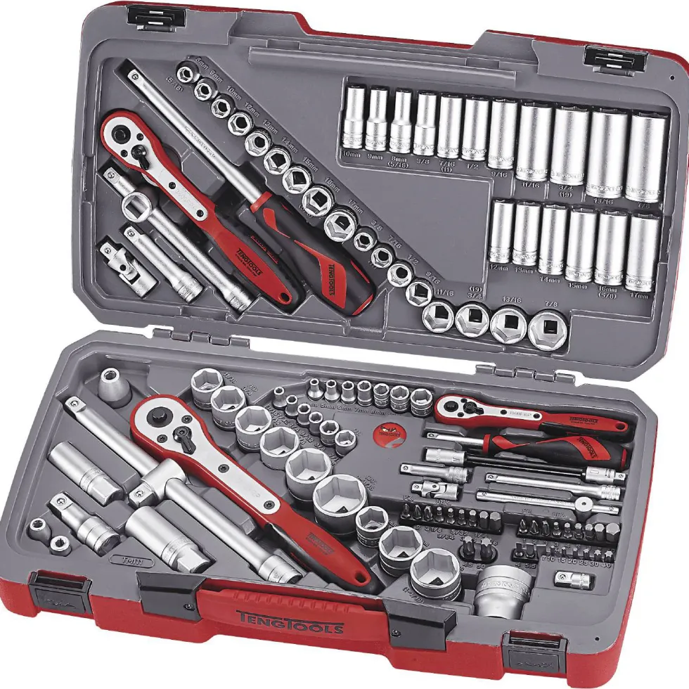 Hylsnyckelsats med 1/4 tum, 3/8 tum och 1/2 tum fyrkantsfäste Teng Tools TM111