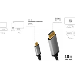 Kabel LogiLink USB-C till DisplayPort 4K/60Hz Aluminium 1,8 m