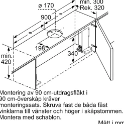 Köksfläkt Siemens LI97RB531 iQ300 Underbyggd Frånluft/Kolfilterfläkt i Rostfritt Stål