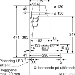 Köksfläkt Siemens LI97RB531 iQ300 Underbyggd Frånluft/Kolfilterfläkt i Rostfritt Stål