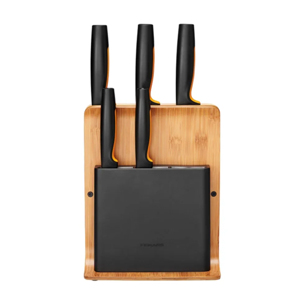 Knivblock Fiskars Functional Form i Miljövänligt Bambu Inkl 5 Proffessionella Knivar