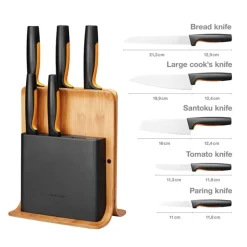 Knivblock Fiskars Functional Form i Miljövänligt Bambu Inkl 5 Proffessionella Knivar