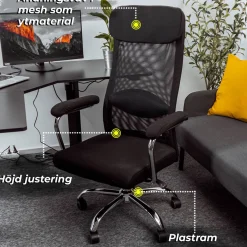 Kontorsstol Lykke Office Svart Stol i Meshtyg med Justerbar Höjd