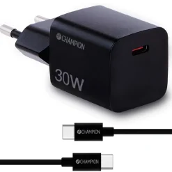 Laddare Champion 30W + USB-C Kabel Svart