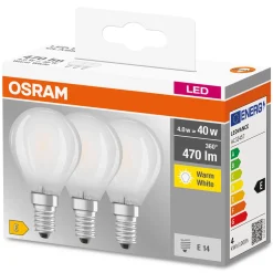 LED-Lampa Osram Klot (40) E14 Matt 3-p Cl P