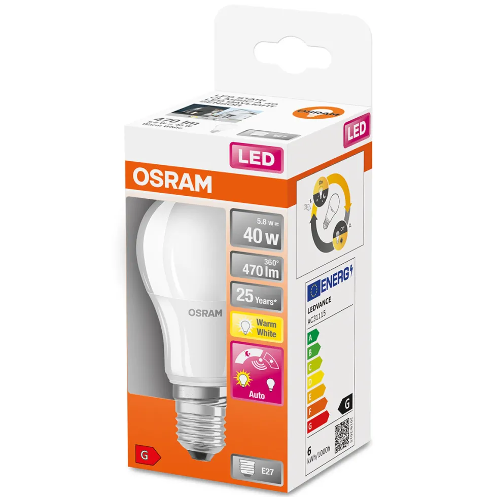 LED-Lampa Osram Normal (40) E27 Matt Sensor 827 Cl A
