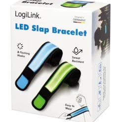 LED-reflexband LogiLink Slap-wrap 2-pack Blå + Grön
