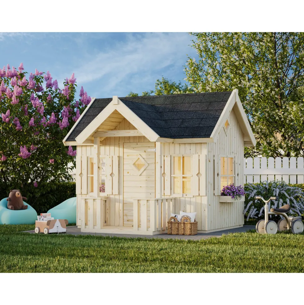 Lekstuga Palmako Jennie 3,7 m² Trästuga med Altan & Sadeltak