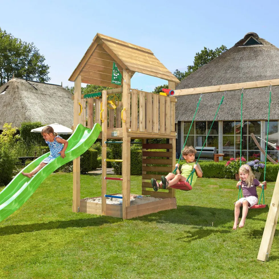 Lektorn Jungle Gym Cabin 2.1 Gungmodul & Grön Rutschkana