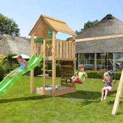Lektorn Jungle Gym Cabin 2.1 Gungmodul Grön Rutschkana & Sand
