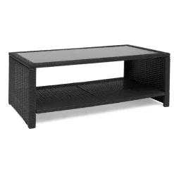 Loungebord Hillerstorp Wisconsin Trädgårdsbord i Konstrotting/Glas Utemöbler, Svart/Grå