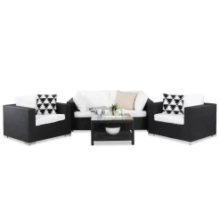 Loungegrupp Comfort Garden Bahamas 4-sits med 2 Fåtöljer och Bord 75x75 UtomhusSvart