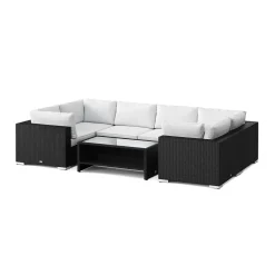 Loungegrupp Comfort Garden Bahamas U-formad utomhus loungegrupp med stängt avslut, 6-sits med bord och hylla