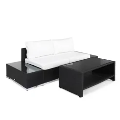 Loungegrupp Comfort Garden Bahamas 2-sits med Avslut och Bord med Hylla UtomhusSvart