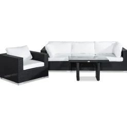 Loungegrupp Comfort Garden Bahamas 3-sits med Fåtölj och Soffbord 100x60 UtomhusSvart