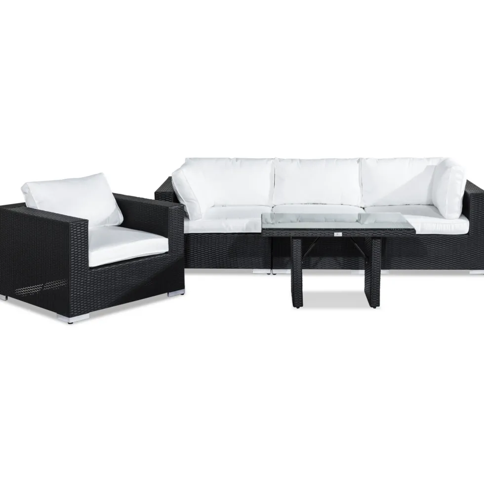 Loungegrupp Comfort Garden Bahamas 3-sits med Fåtölj och Soffbord 100x60 UtomhusSvart
