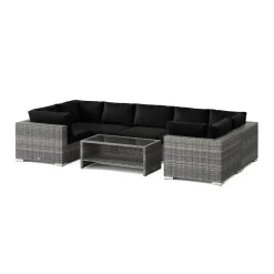 Loungegrupp Comfort Garden Bahamas U-formad utomhus loungegrupp med stängt avslut, 7-sits med bord och hylla