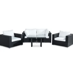 Loungegrupp Comfort Garden Bahamas 4-sits med 2 Fåtöljer och Soffbord 100x60 UtomhusSvart