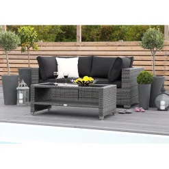 Loungegrupp Comfort Garden Bahamas Soffa 2-sits med Utebord m Hylla Utomhus